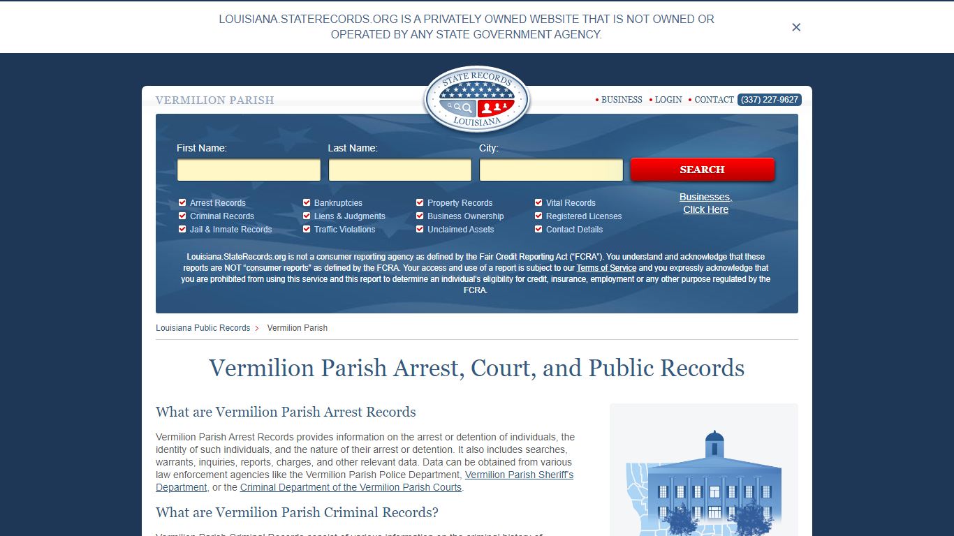 Vermilion Parish Arrest, Court, and Public Records