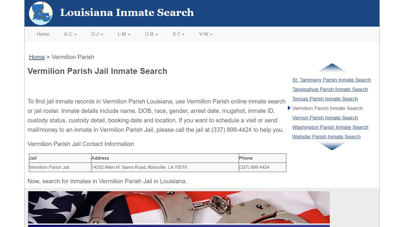 Vermilion Parish Jail Inmate Search