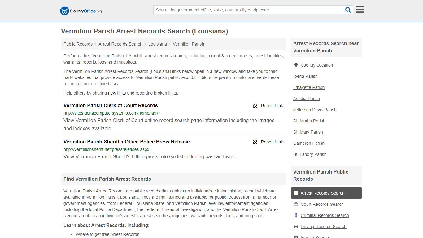 Vermilion Parish Arrest Records Search (Louisiana) - County Office