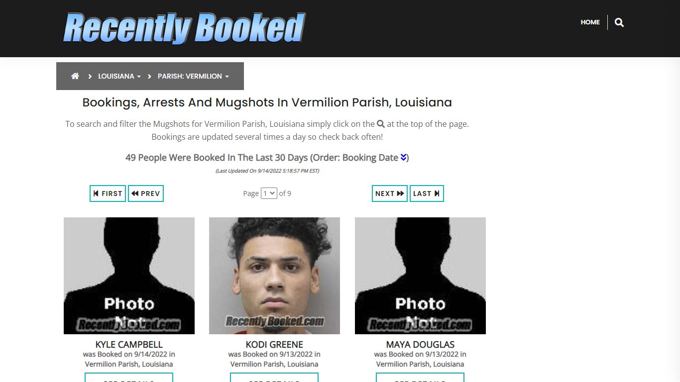 Bookings, Arrests and Mugshots in Vermilion Parish, Louisiana